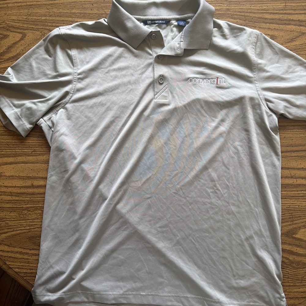 Cutter & Buck Mens L Golf Polo Shirt Gray Short Sleeve Convergint Logo